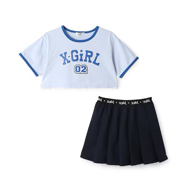Japanese children's clothing X-girl Stages short top pleated skirt two-piece set 80-140cm girls summer TOPS SKIRTS