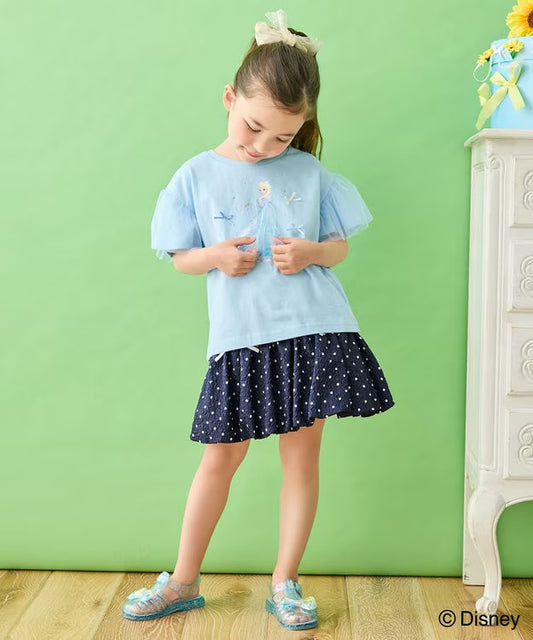 日本童裝 aF#a325 x Disney FROZEN 接觸冷感 薄紗袖印花上衣 90-130cm 女童款 夏季 TOPS