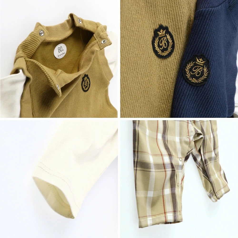 日本童裝 Branshes 格仔拼接假兩件連衣 70-80cm 男童款 秋季 Jumpsuit