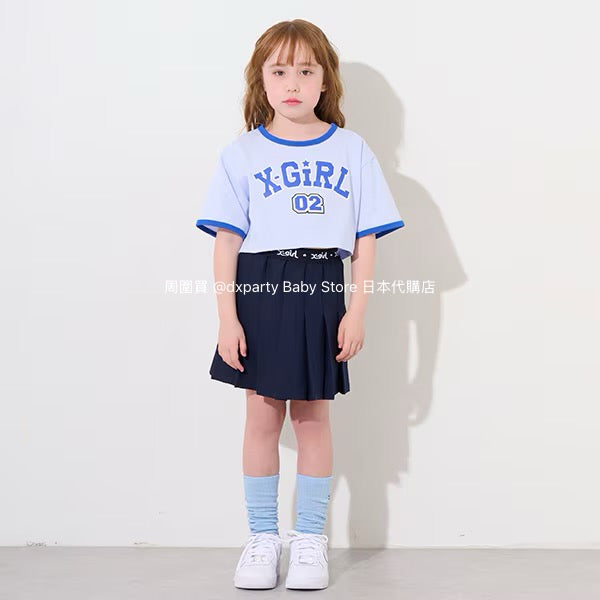 Japanese children's clothing X-girl Stages short top pleated skirt two-piece set 80-140cm girls summer TOPS SKIRTS