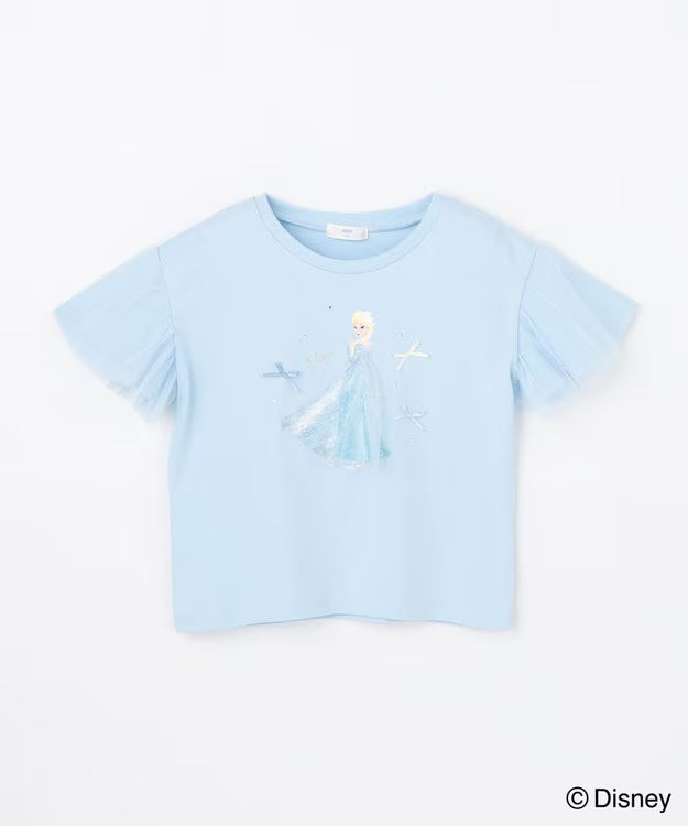 日本童裝 aF#a325 x Disney FROZEN 接觸冷感 薄紗袖印花上衣 90-130cm 女童款 夏季 TOPS