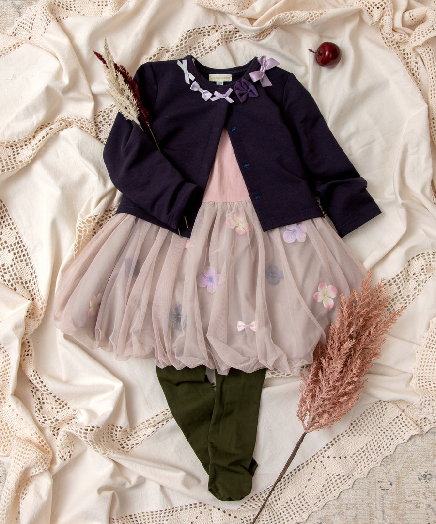 Japanese children's clothing panpantutu floral ribbon bubble dress 80-150cm girls summer dresses