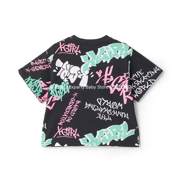 Japanese children's clothing X-girl Stages graffiti print top 80-140cm girls summer TOPS