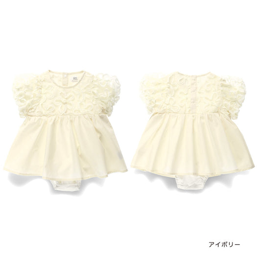Japanese Children's Clothing Branches Floral Tulle Jumpsuit 70-80cm Girls' Spring Newborn Baby Jumpsuit