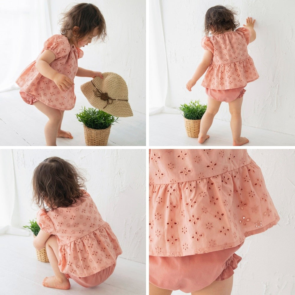 Japanese children's clothing Branches lace top and shorts set 70-80cm girls' newborn baby summer TOPS PANTS
