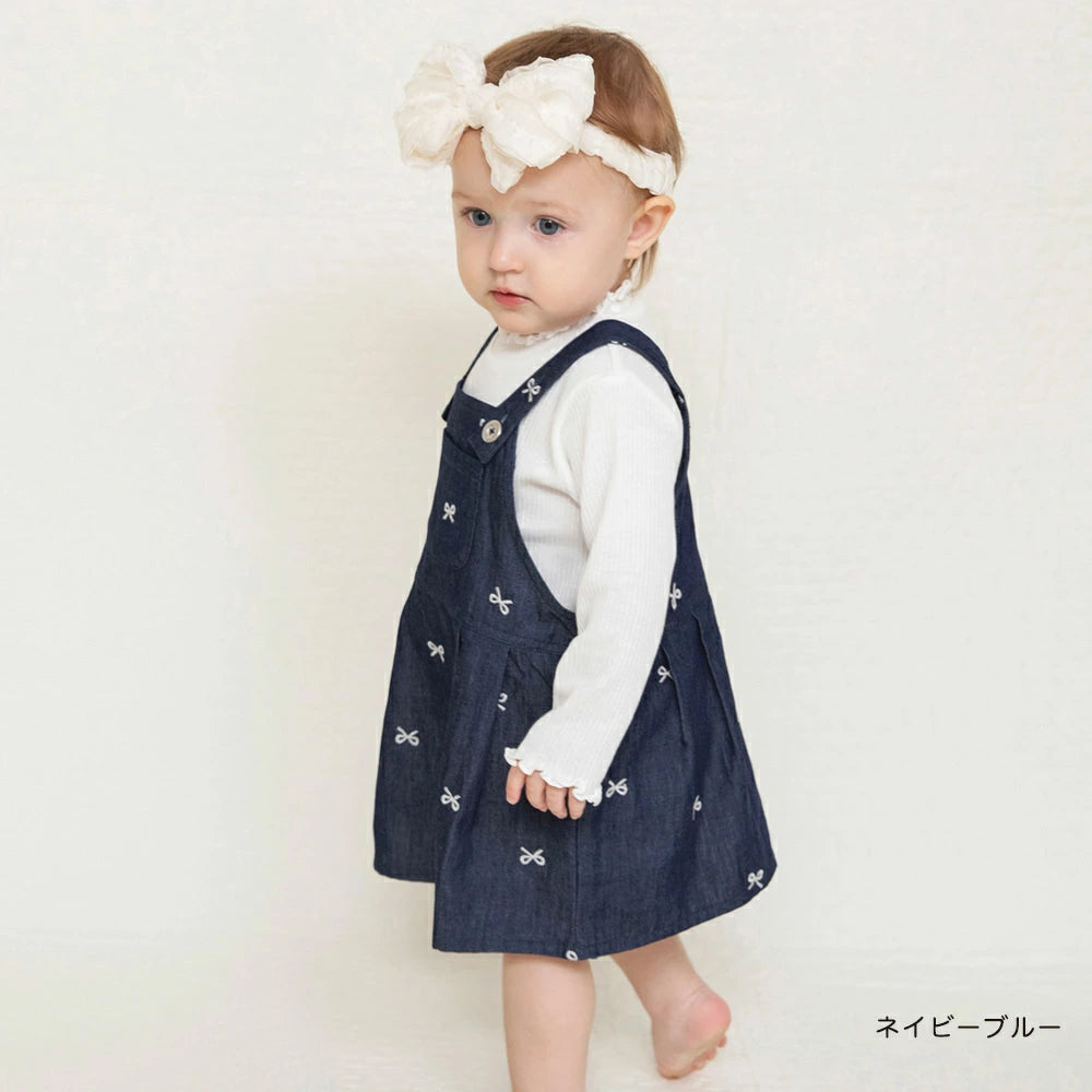 日本童裝 Branshes 蝴蝶結刺繡連身裙 80cm 女童款 初生嬰兒 秋季 DRESSES