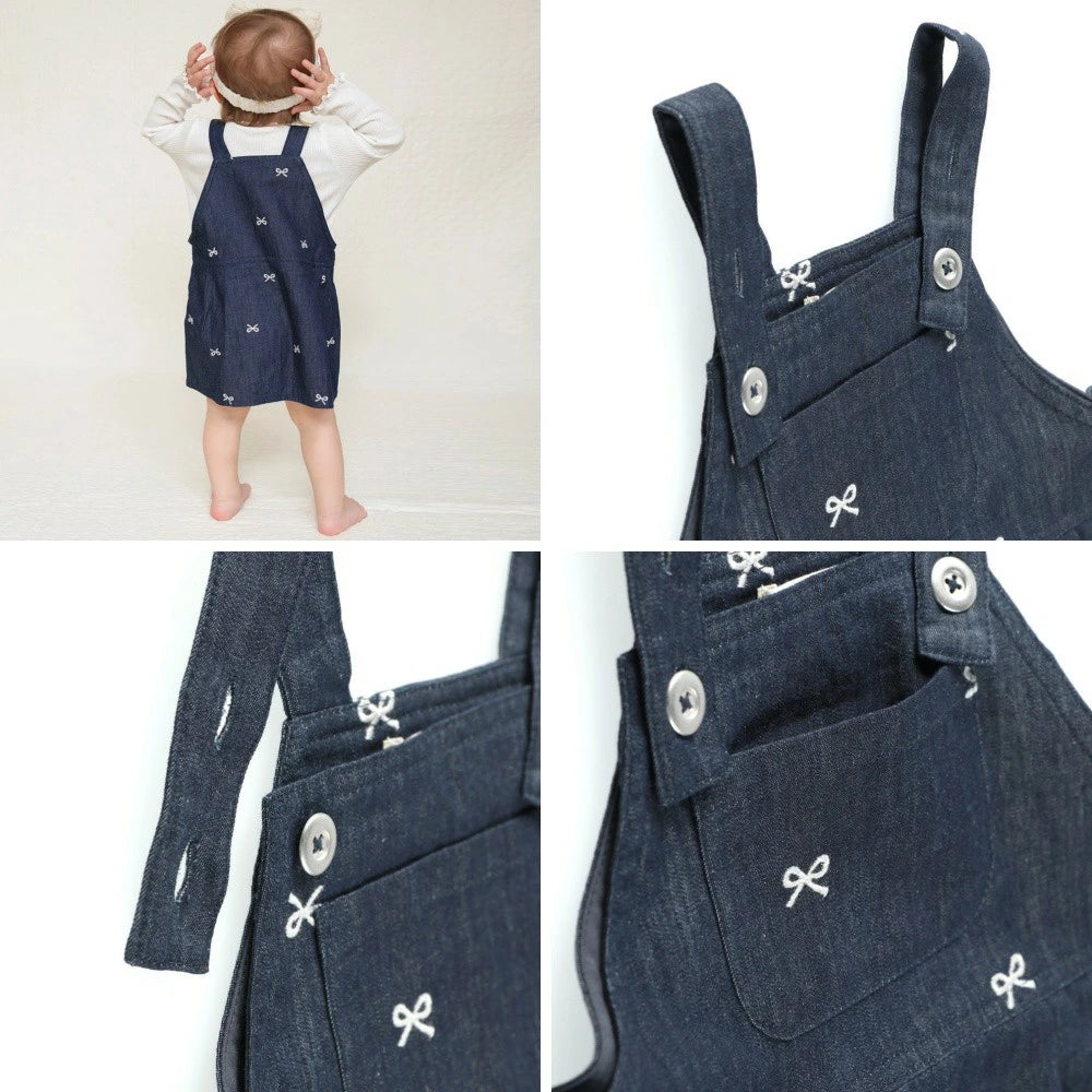 日本童裝 Branshes 蝴蝶結刺繡連身裙 80cm 女童款 初生嬰兒 秋季 DRESSES