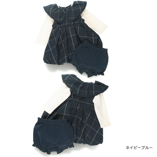 日本童裝 Branshes 格仔上衣短袖兩件套裝 70-80cm 女童款 秋季 TOPS PANTS