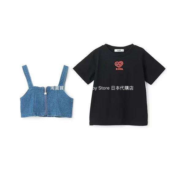 Japanese children's clothing X-girl Stages top denim vest two-piece set 90-140cm girls summer TOPS