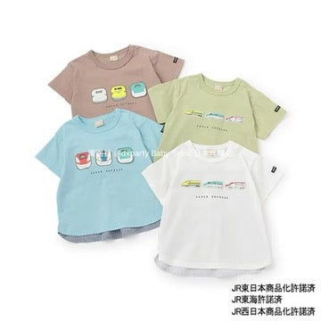Japanese children's clothing pe#main x Shinkansen badge top 80-130cm boys' summer TOPS railway series