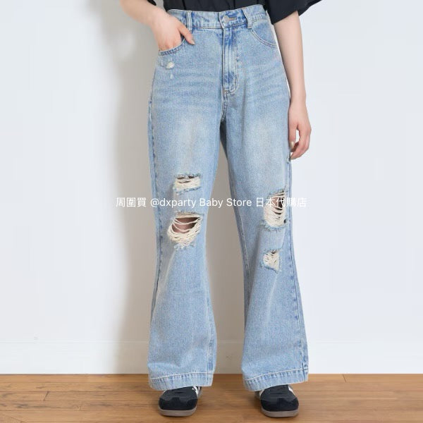 Lovetoxic Japanese children's clothing ripped jeans wide-leg pants 140-170cm girls summer PANTS
