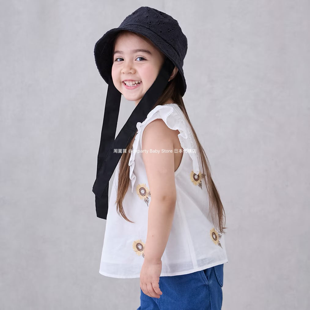 Japanese children's clothing pe#main flower embroidered top 80-130cm girls summer TOPS