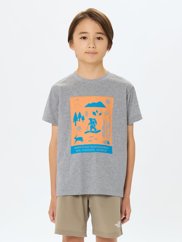 Japanese children's clothing TNF UV protection Hokkaido Shari Town printed top 130-160cm boys/girls summer TOPS