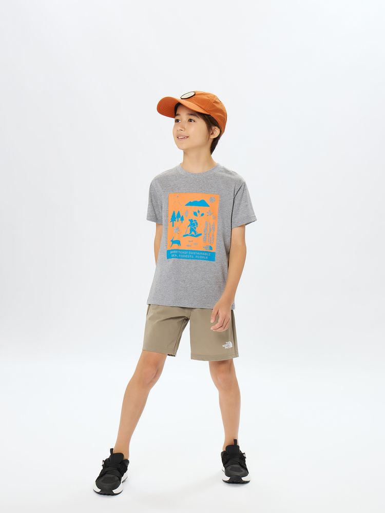 Japanese children's clothing TNF UV protection Hokkaido Shari Town printed top 130-160cm boys/girls summer TOPS