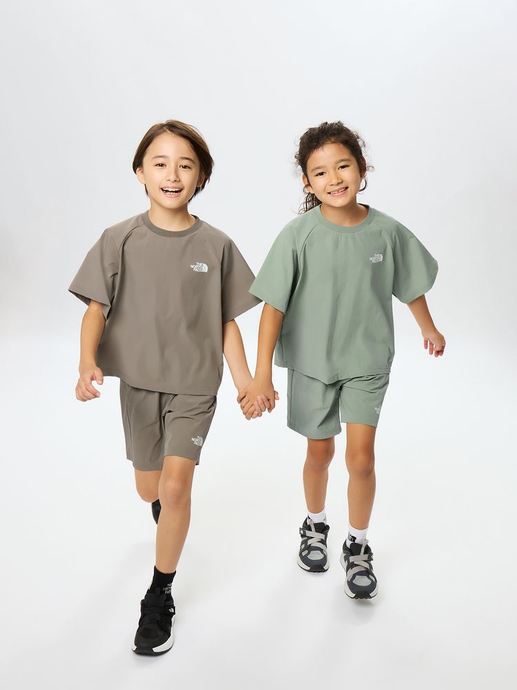 Japanese children's clothing TNF waterproof series high-stretch static care fine logo print top 130-160cm boys/girls summer TOPS