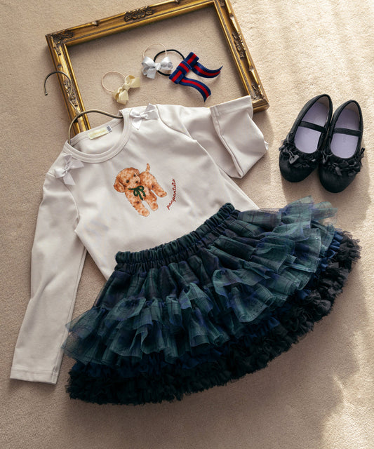 Japanese children's clothing panpantutu ribbon poodle pattern top 80-150cm girls summer TOPS