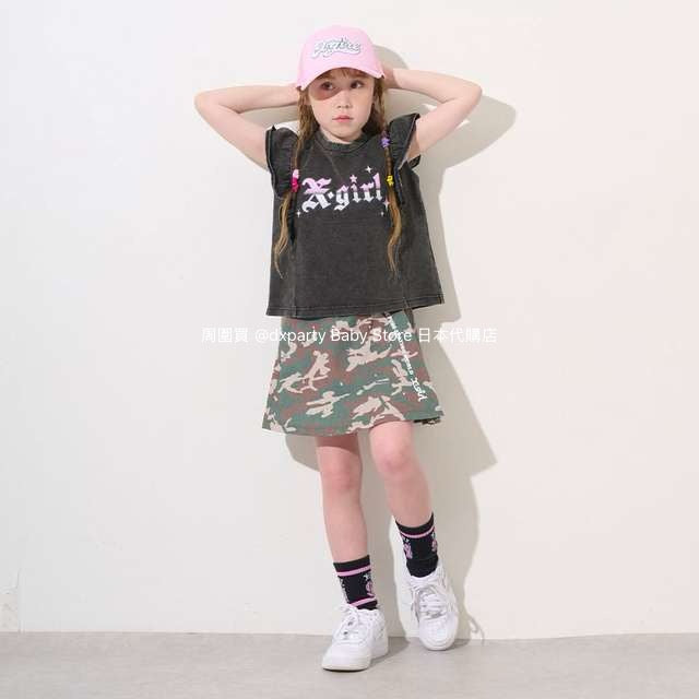 Japanese children's clothing X-girl Stages rivet side pleat skirt 90-140cm girls summer SKIRTS