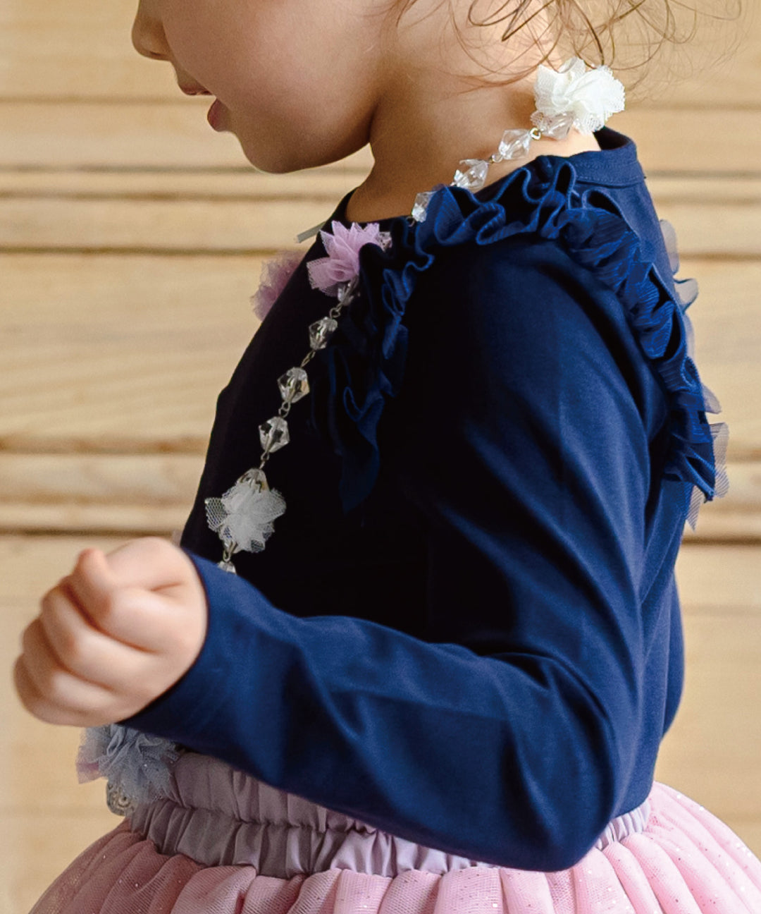 Japanese children's clothing panpantutu ruffle shoulder top 80-150cm girls summer TOPS