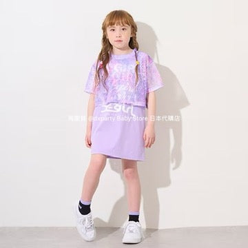 Japanese X-girl Stages Mesh Top and Dress Set (110-140cm) for Girls Summer