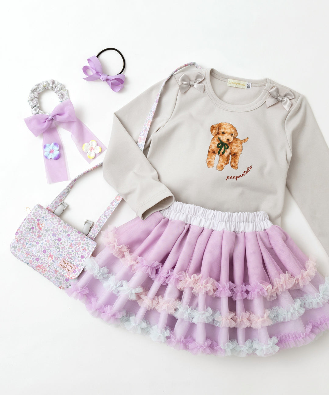 Japanese children's clothing panpantutu ribbon poodle pattern top 80-150cm girls summer TOPS