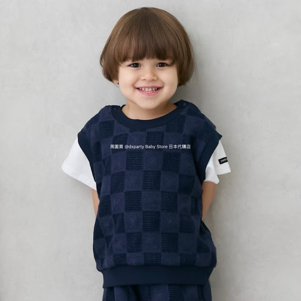 Japanese children's clothing pe#main fake two-piece checkered top 80-130cm boys' summer TOPS