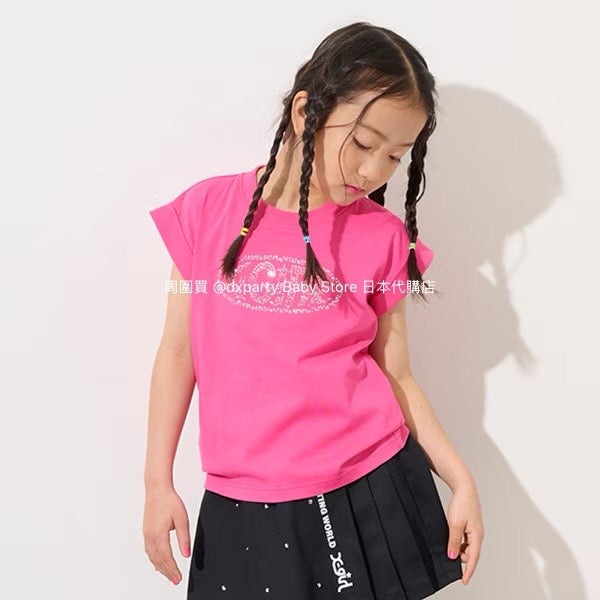 Japanese children's clothing X-girl Stages rhinestone print top 90-140cm girls summer TOPS
