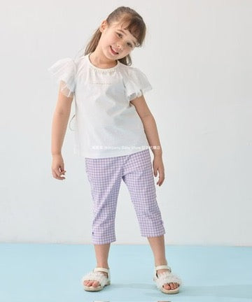 Japanese children's clothing aF#a325 mesh sleeve top 100-160cm girls summer TOPS