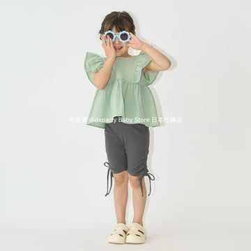 Japanese children's clothing Ly# mine ruffle sleeve top 100-150cm girls summer TOPS