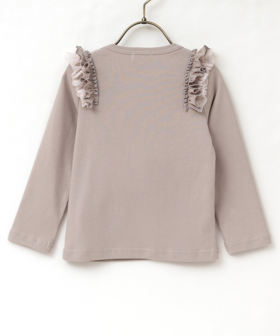 Japanese children's clothing panpantutu milk tea color ruffle shoulder top 80-150cm girls summer TOPS