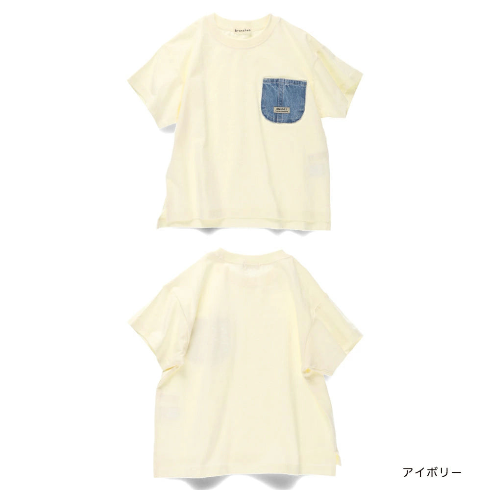 Japanese children's clothing Branches denim pocket top 80-160cm boys summer TOPS