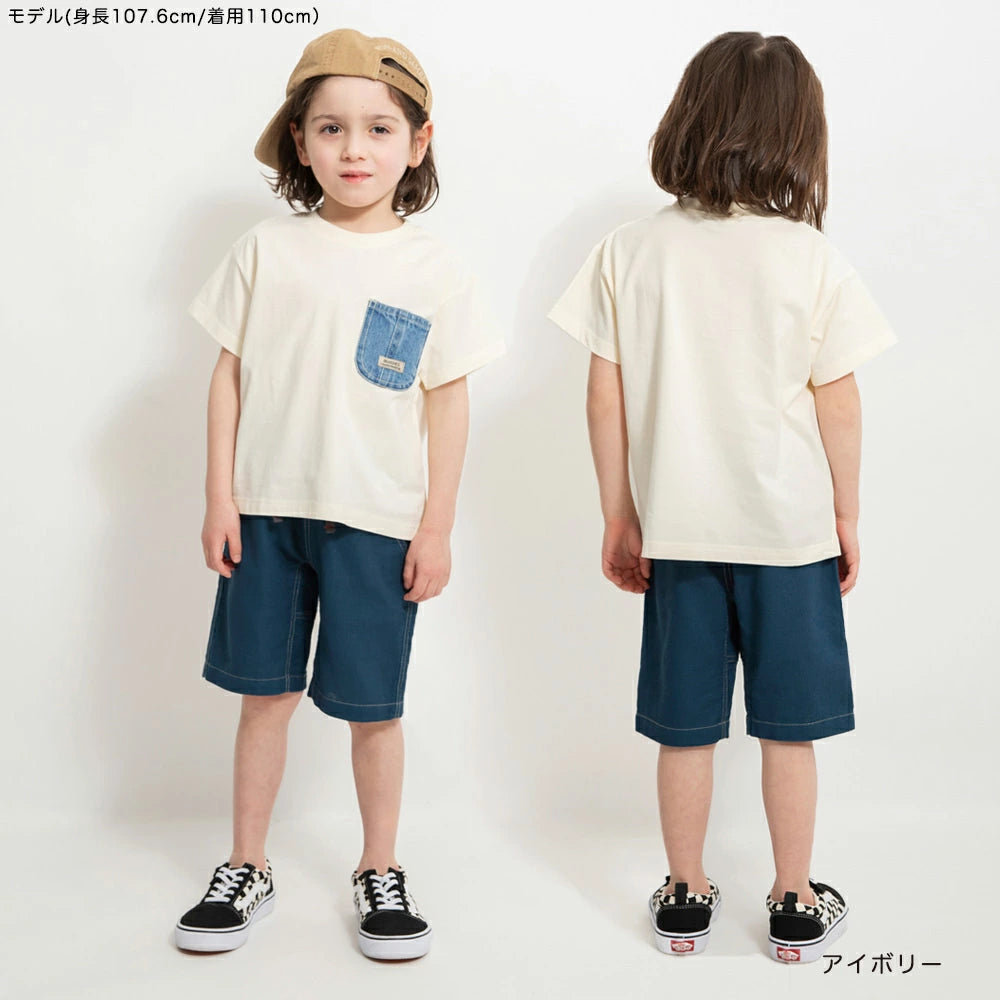 Japanese children's clothing Branches denim pocket top 80-160cm boys summer TOPS