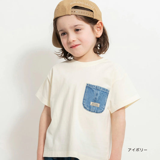 Japanese children's clothing Branches denim pocket top 80-160cm boys summer TOPS