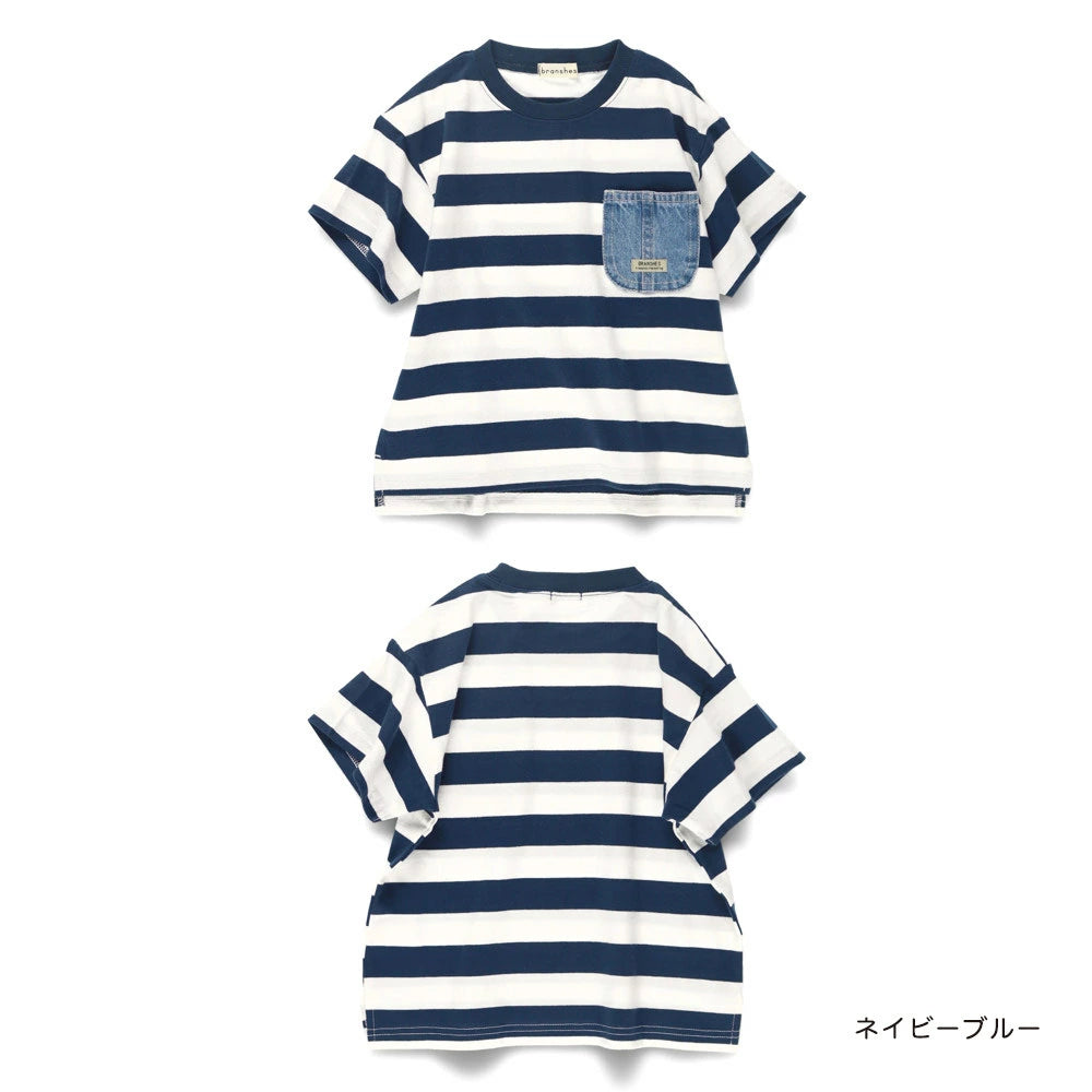 Japanese children's clothing Branches denim pocket top 80-160cm boys summer TOPS