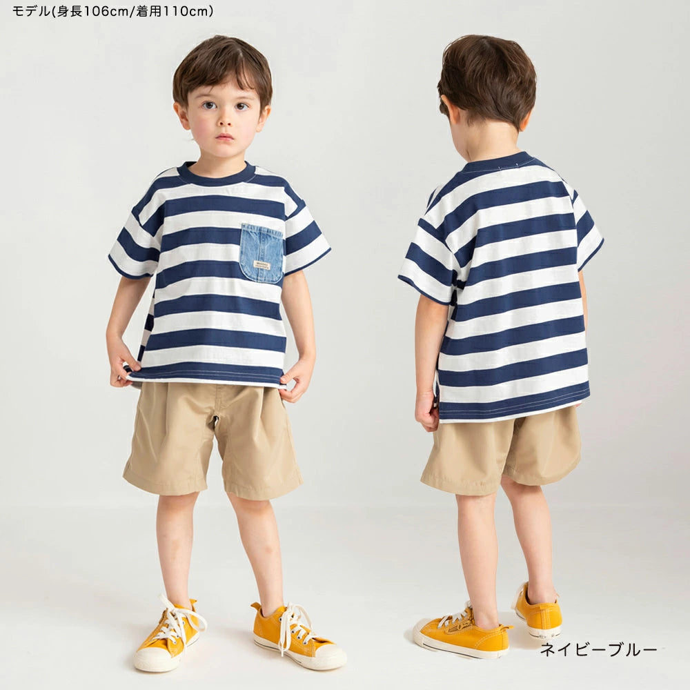 Japanese children's clothing Branches denim pocket top 80-160cm boys summer TOPS