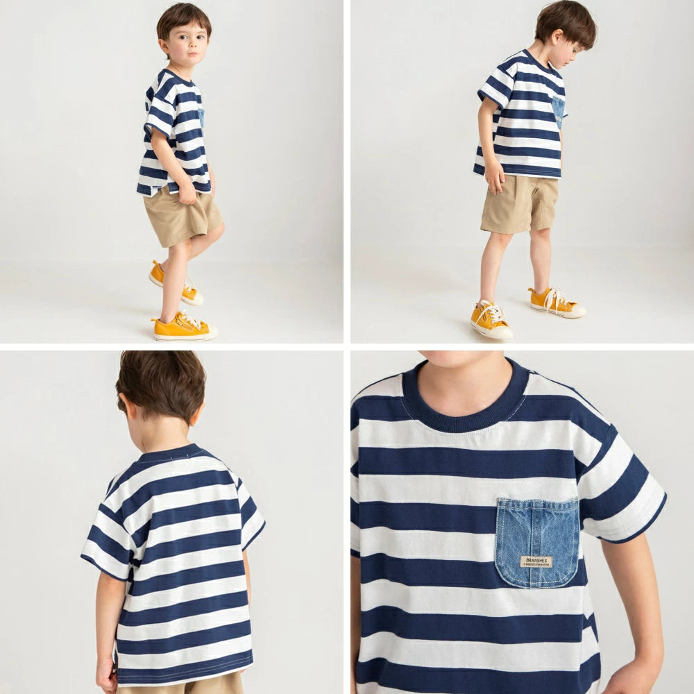 Japanese children's clothing Branches denim pocket top 80-160cm boys summer TOPS