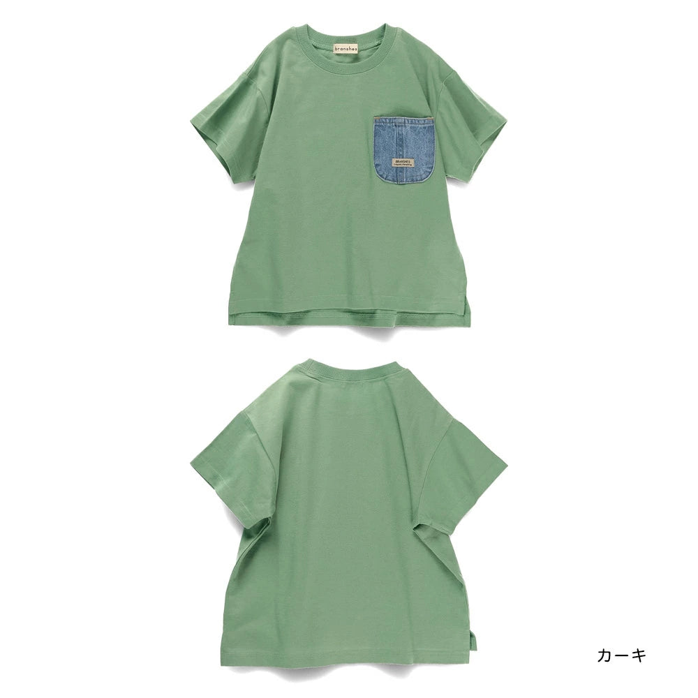 Japanese children's clothing Branches denim pocket top 80-160cm boys summer TOPS