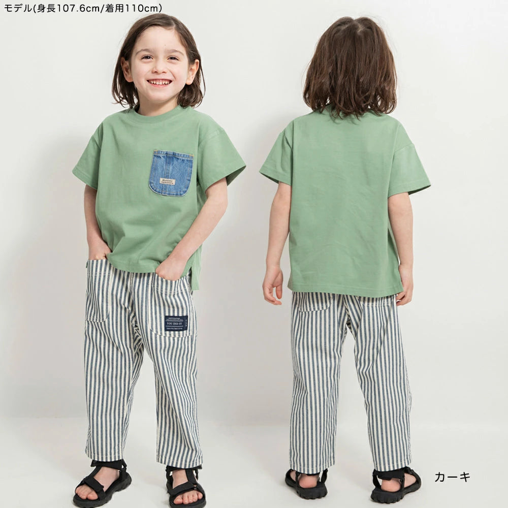 Japanese children's clothing Branches denim pocket top 80-160cm boys summer TOPS