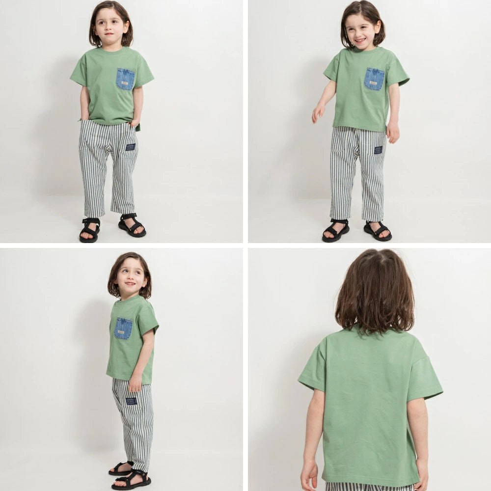 Japanese children's clothing Branches denim pocket top 80-160cm boys summer TOPS