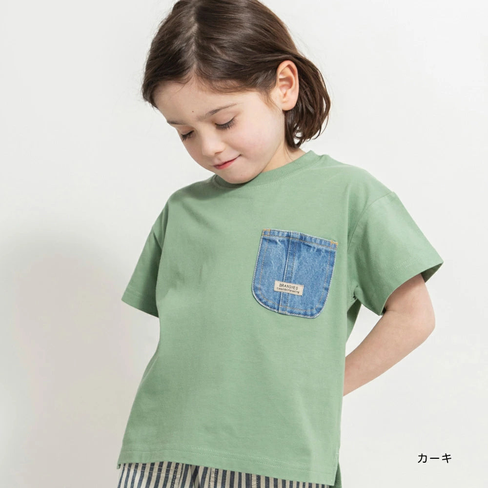 Japanese children's clothing Branches denim pocket top 80-160cm boys summer TOPS