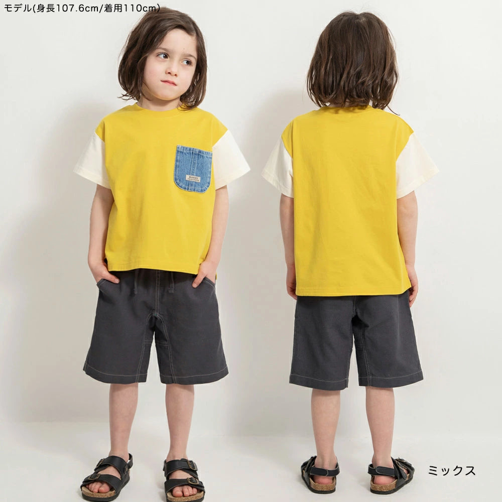 Japanese children's clothing Branches denim pocket top 80-160cm boys summer TOPS