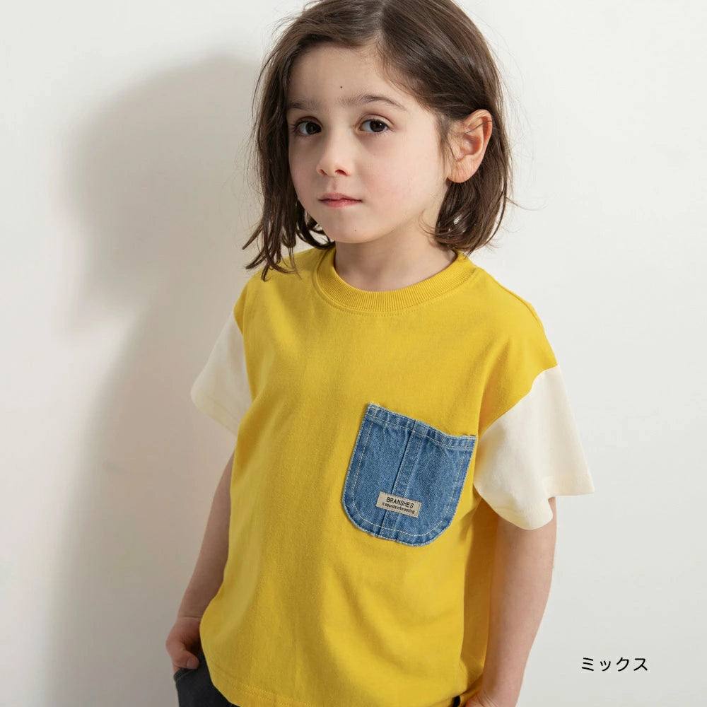 Japanese children's clothing Branches denim pocket top 80-160cm boys summer TOPS