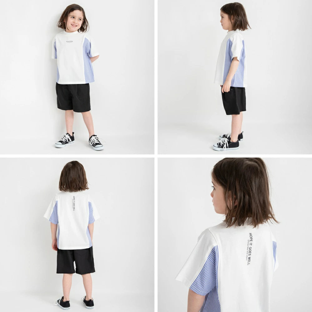 Japanese children's clothing Branches patchwork short-sleeved top 80-150cm boys' summer TOPS