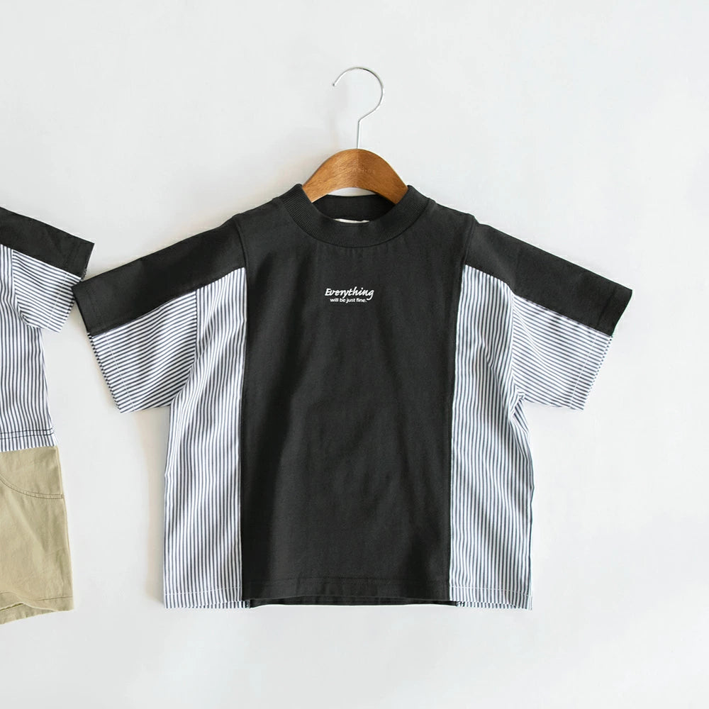 Japanese children's clothing Branches patchwork short-sleeved top 80-150cm boys' summer TOPS