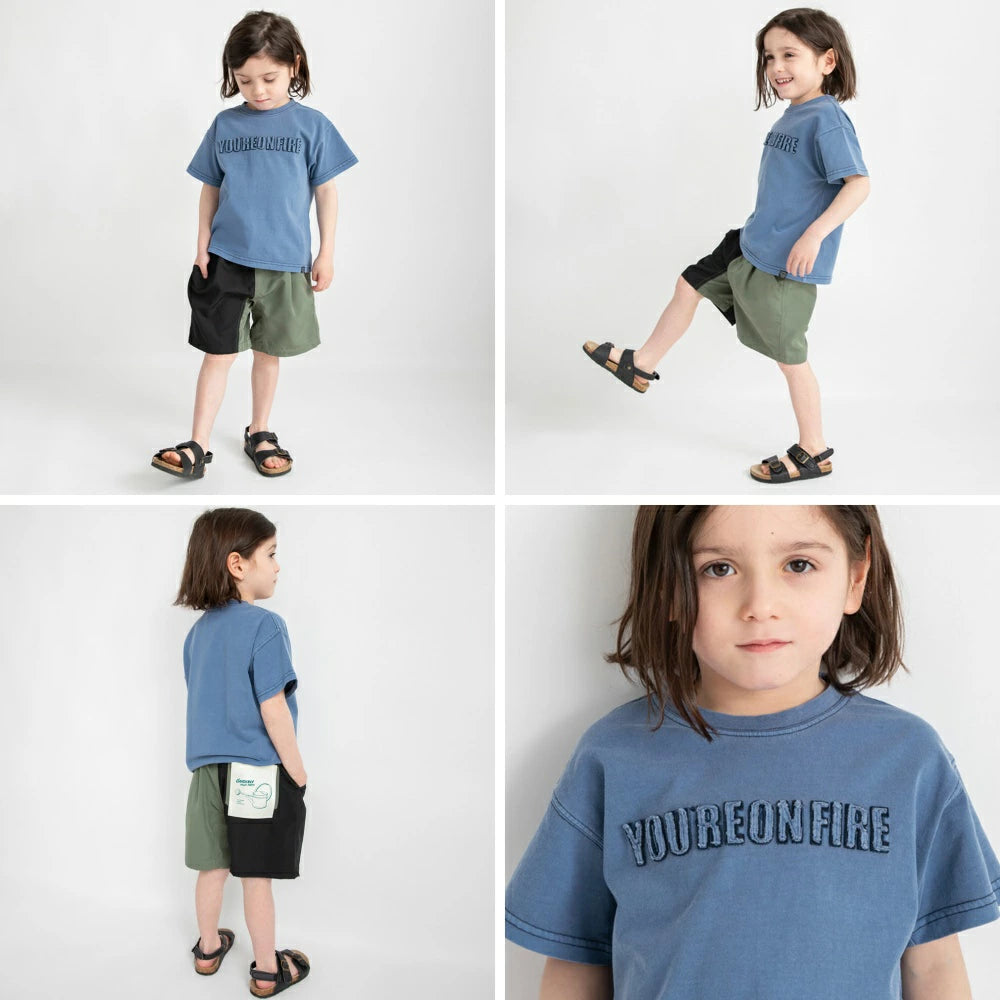 Japanese children's clothing Branches logo 3D appliqué short-sleeved top 90-150cm boys' summer TOPS