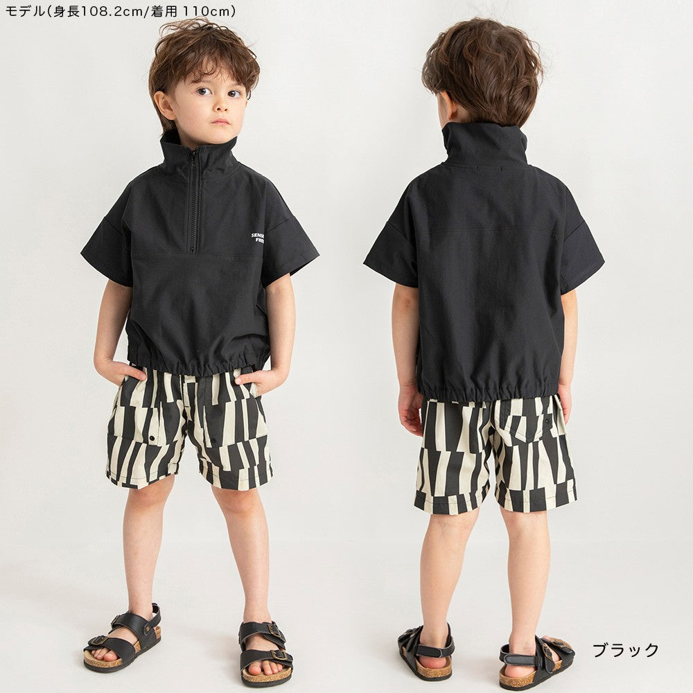 Japanese children's clothing Branches quick-drying half-zip short-sleeved top 90-150cm boys' summer TOPS