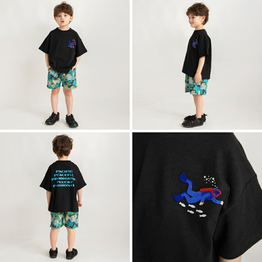 Japanese children's clothing Branches ocean 3D pattern top 80-150cm boys summer TOPS