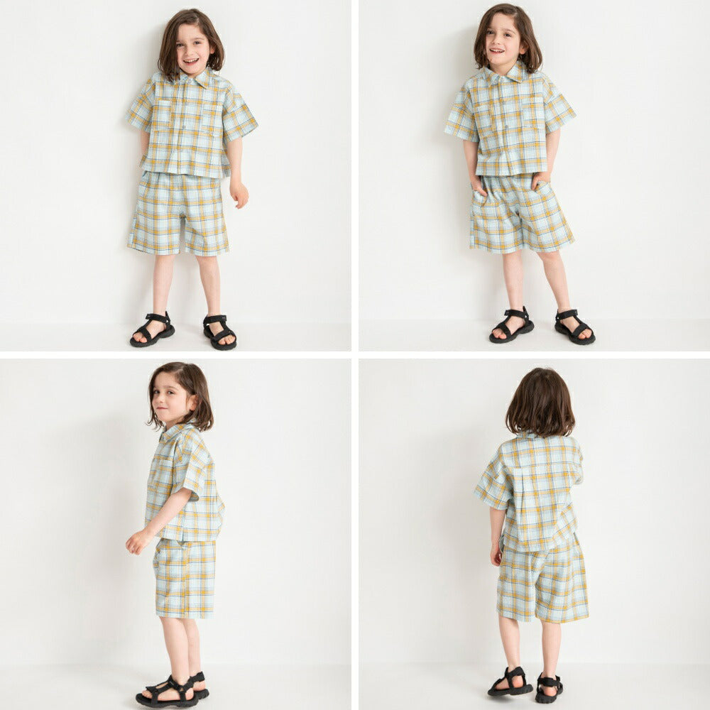 Japanese Children's Clothing Branches Checkered Shirt 90-150cm Boys Summer TOPS