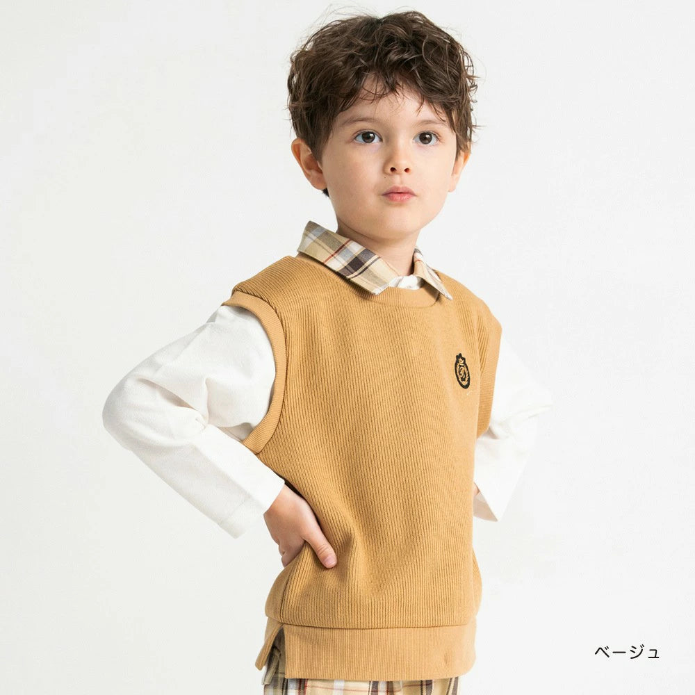 日本童裝 Branshes 暗紋衛衣背心 90-150cm 男童款 秋季 TOPS