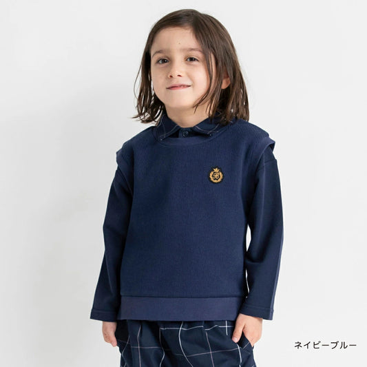 日本童裝 Branshes 暗紋衛衣背心 90-150cm 男童款 秋季 TOPS