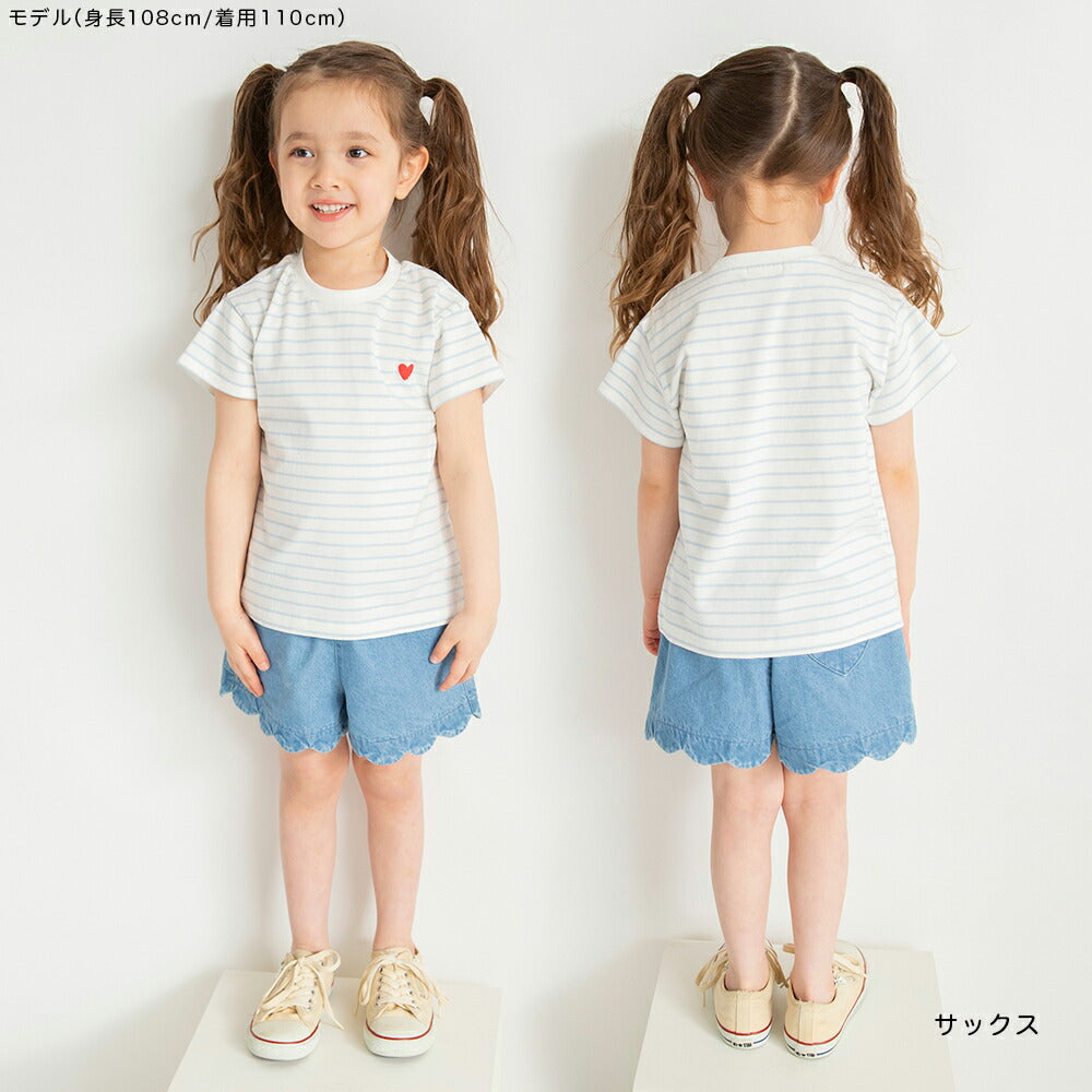 Japanese children's clothing Branches heart short-sleeved top 80-130cm girls summer TOPS
